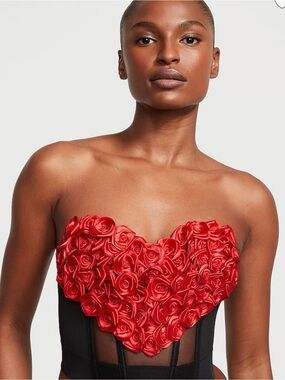 Victoria Secret Archives Rosette Corset Top Very Sexy Black Red Heart Sz S